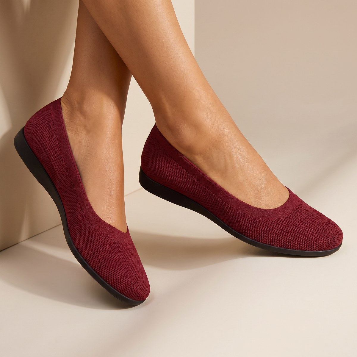 Ballerine donna in maglia traspirante blu navy, vista ai piedi