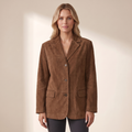Blazer donna oversize marrone effetto scamosciato, vista frontale