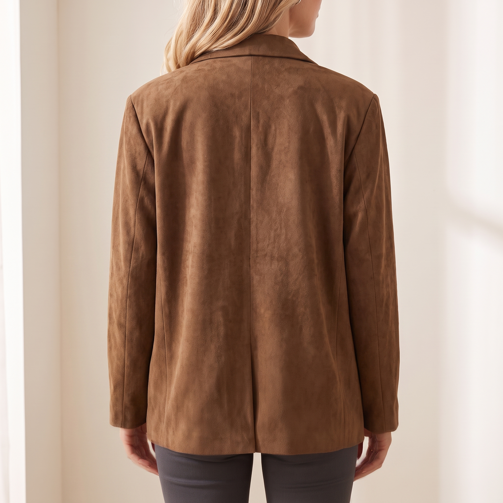Blazer donna oversize marrone effetto scamosciato, vista posteriore