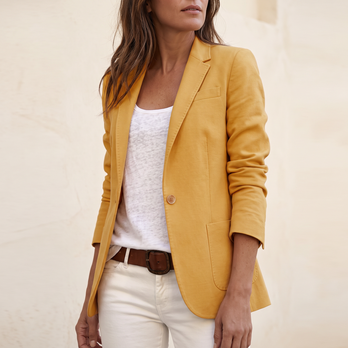 Blazer donna slim fit con revers classici in giallo
