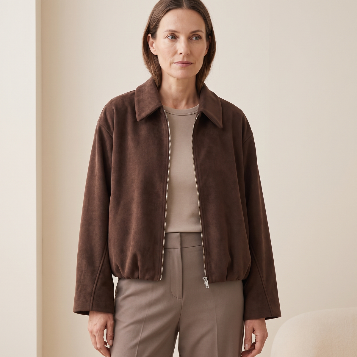 Bomber donna effetto velluto indossato