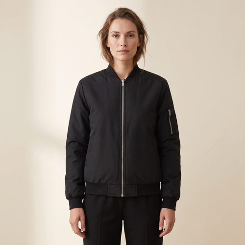 Bomber donna nero vintage con zip frontale, vista frontale