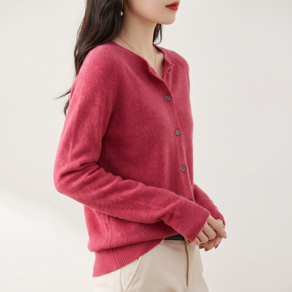 Cardigan donna lungo con bottoni, vista di tre quarti