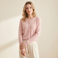 Cardigan donna rosa chiaro in maglia fine con bottoni frontali