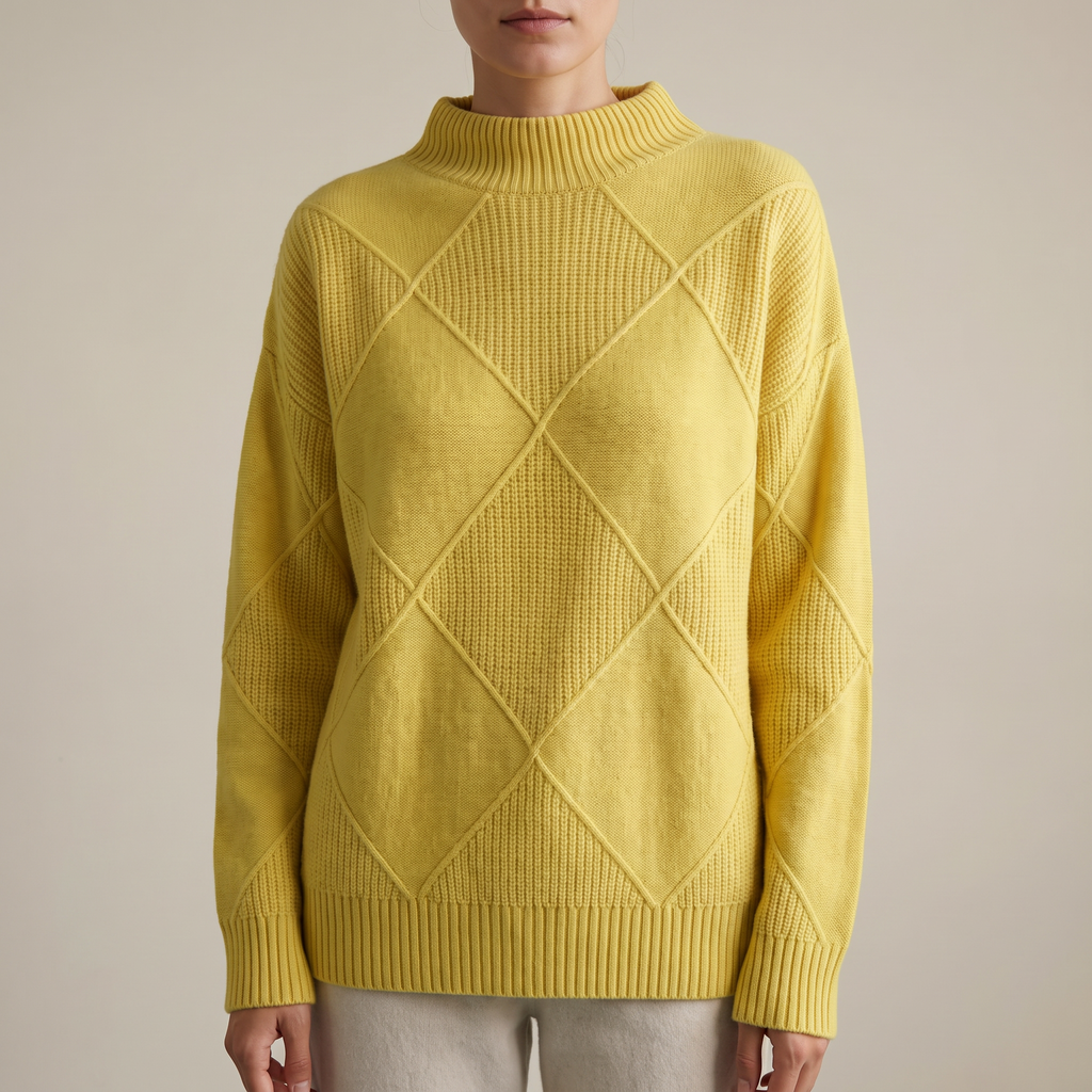 Dolcevita donna con motivo argyle giallo, vista frontale editoriale