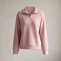 Felpa donna a coste con collo alto e mezza zip nel colore rosa chiaro