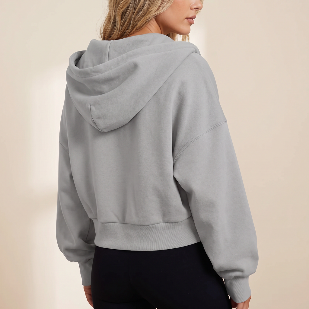 Felpa donna con zip intera in grigio, vista posteriore