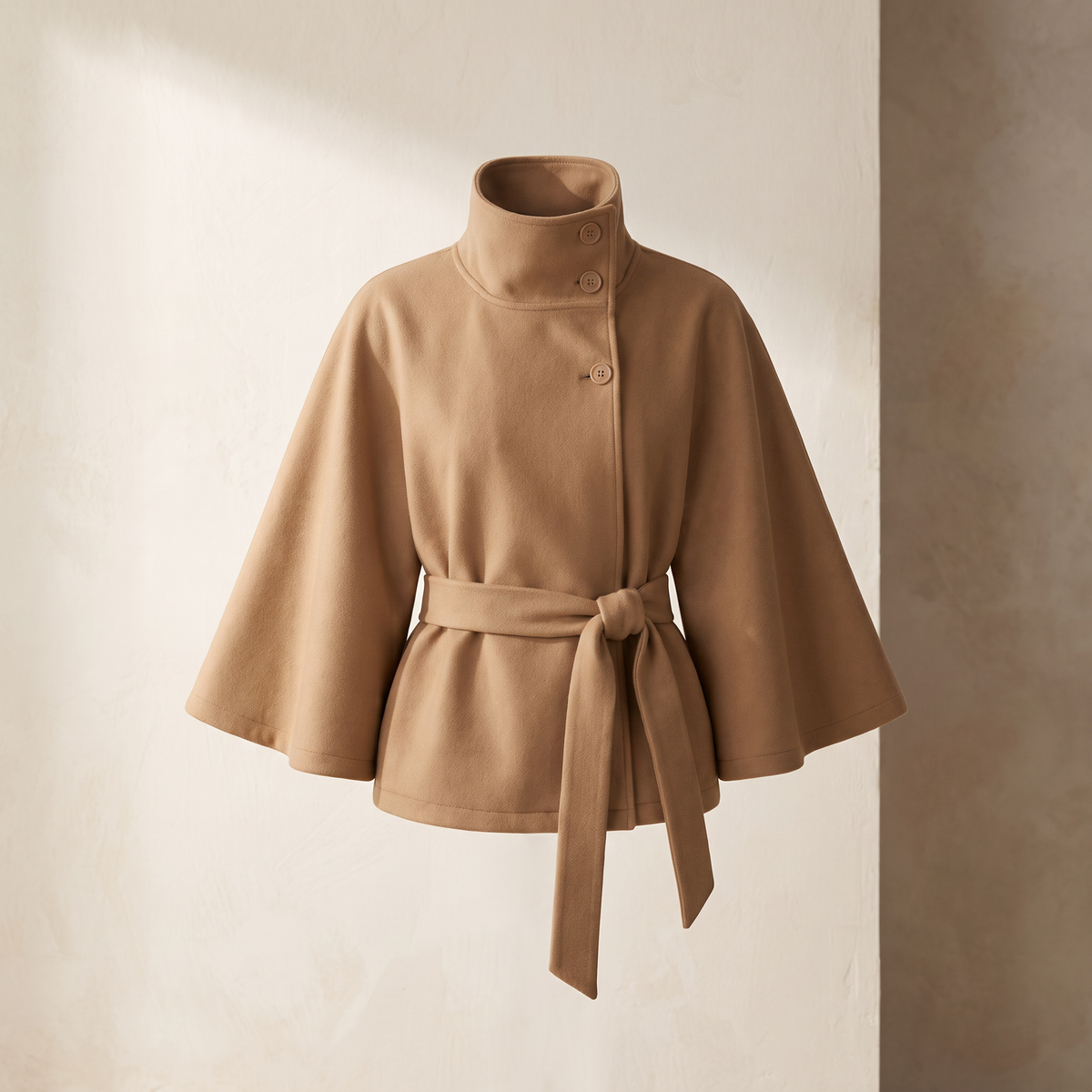 Giacca donna con cintura e collo alto nel colore khaki