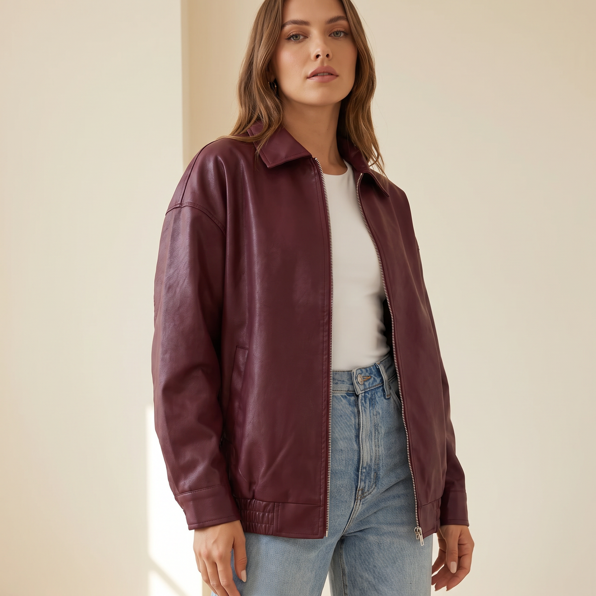 Giacca donna oversize in similpelle in rosa antico