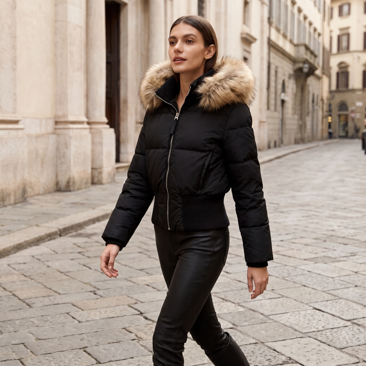 Giacca donna trapuntata con cappuccio in Nero, immagine lifestyle