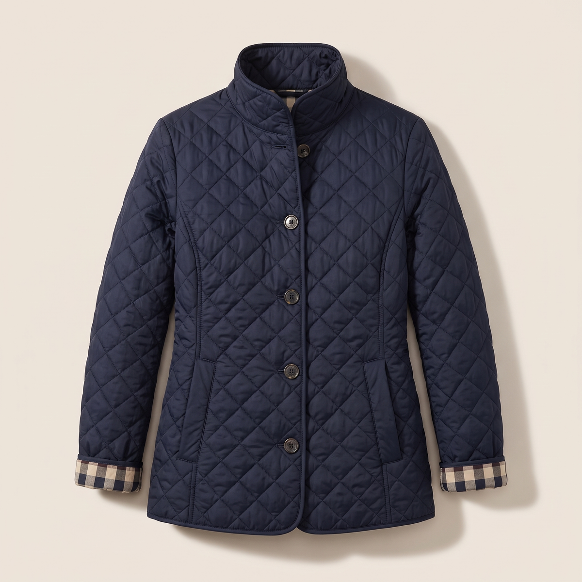 Giacca donna trapuntata a rombi blu navy con bottoni frontali