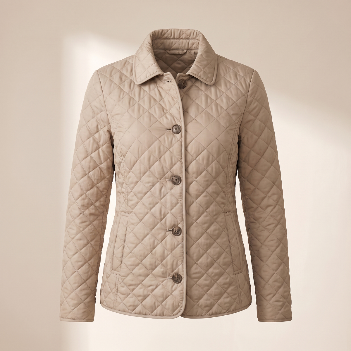 Giacca donna trapuntata a rombi khaki con bottoni frontali