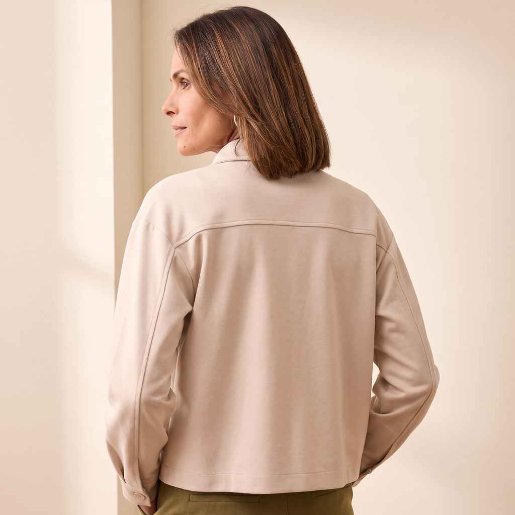Giacca overshirt donna sfoderata beige chiaro, vista posteriore