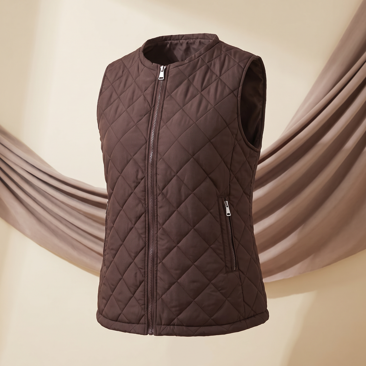 Gilet donna trapuntato senza maniche nel colore marrone