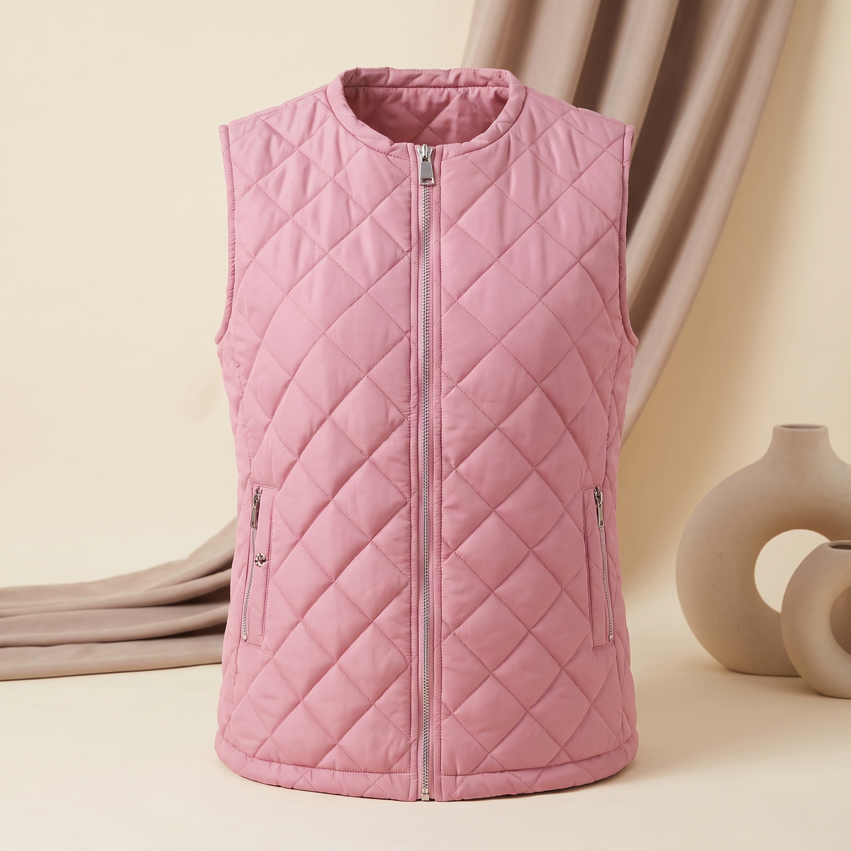 Gilet donna trapuntato senza maniche nel colore rosa