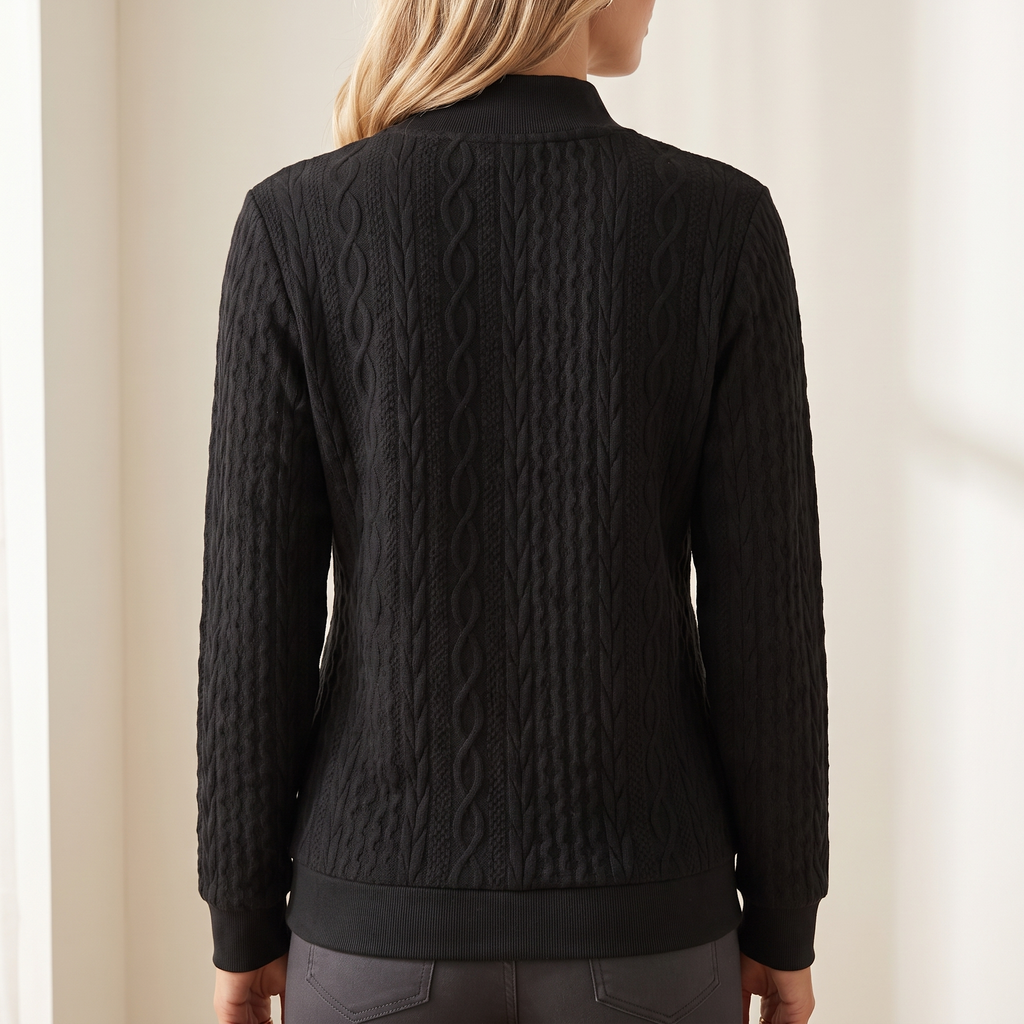 Maglione donna collo alto a trecce, vista posteriore