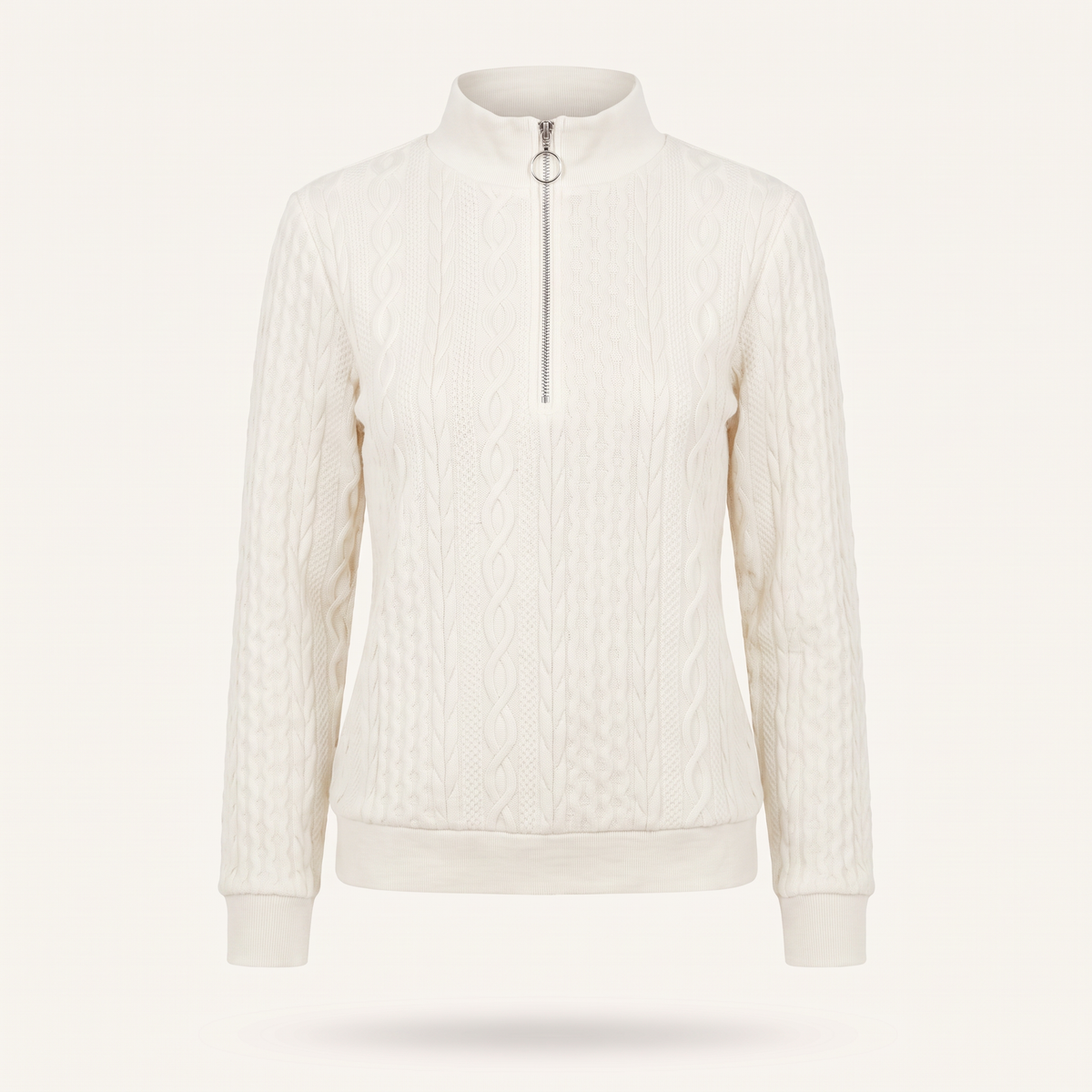 Maglione donna collo alto a trecce nel colore Bianco