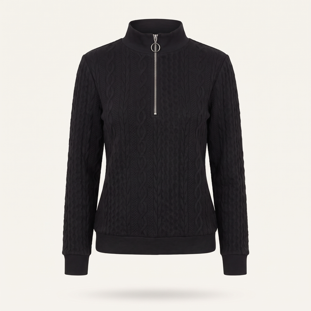 Maglione donna collo alto a trecce nel colore Nero