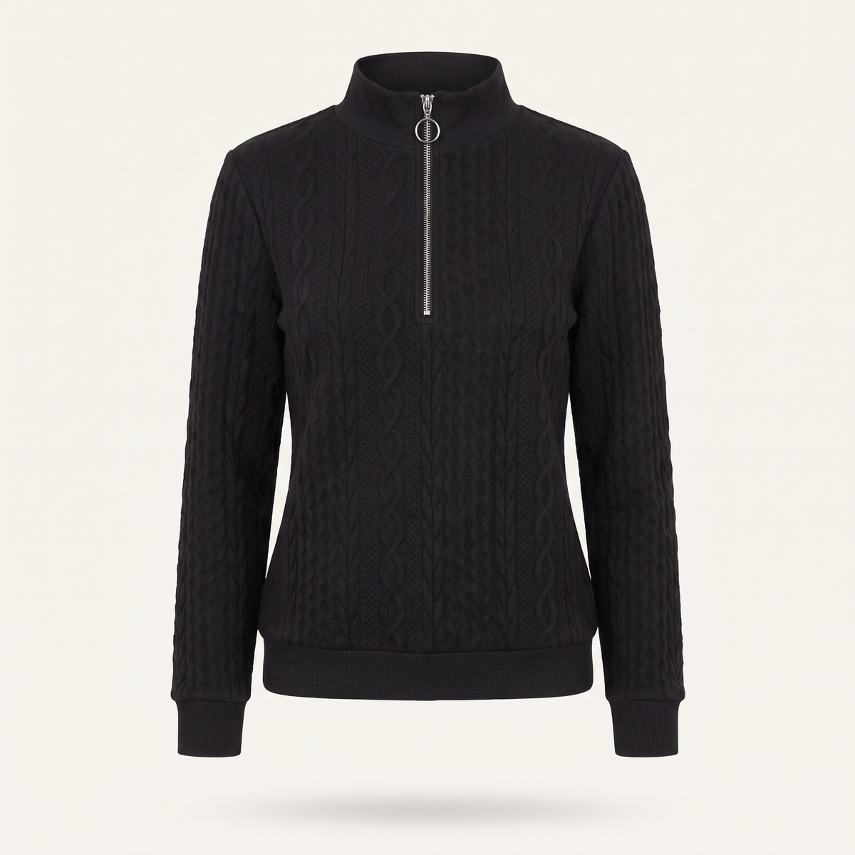 Maglione donna collo alto a trecce nel colore Nero