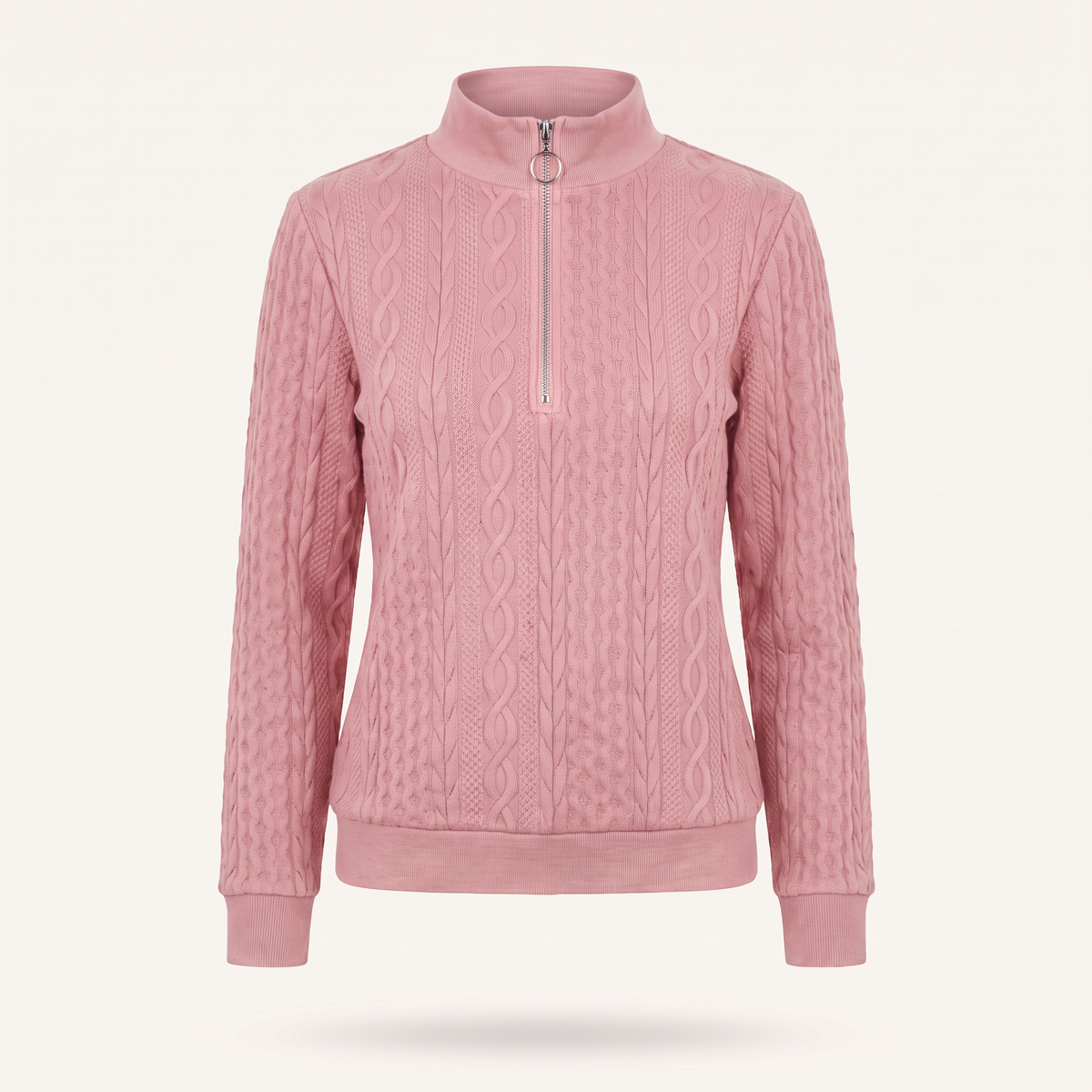 Maglione donna collo alto a trecce nel colore Rosa