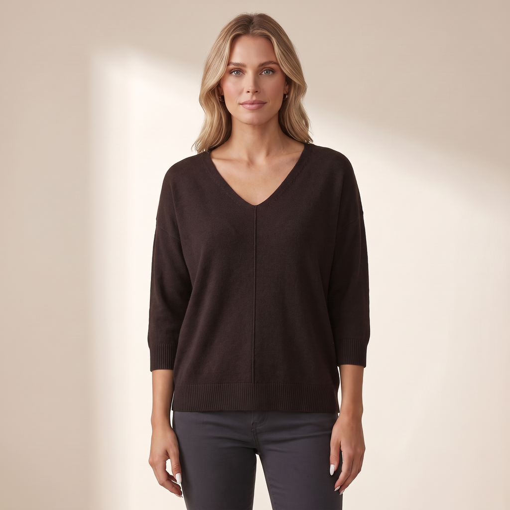 Maglione donna con scollo a V e maniche tre quarti, vista frontale