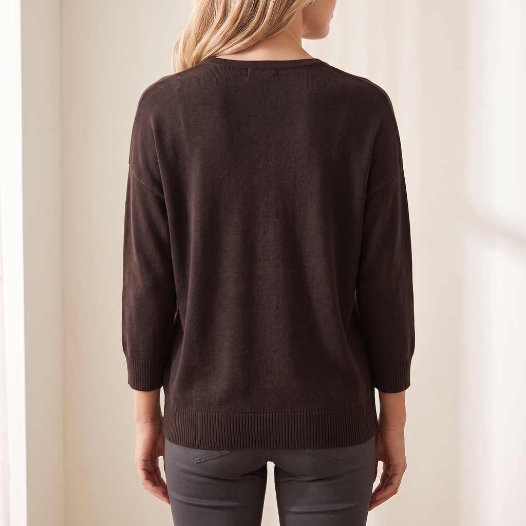 Maglione donna con scollo a V e maniche tre quarti, vista posteriore