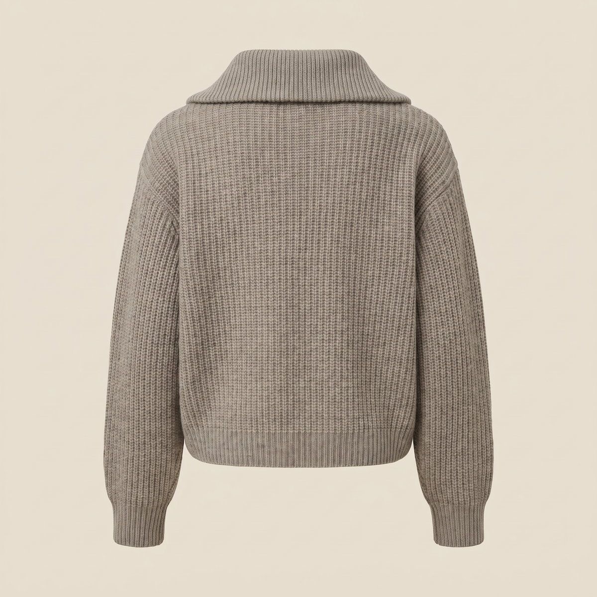 Maglione donna tortora con collo alto, vista posteriore