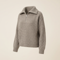 Maglione donna tortora con mezza zip, vista di tre quarti