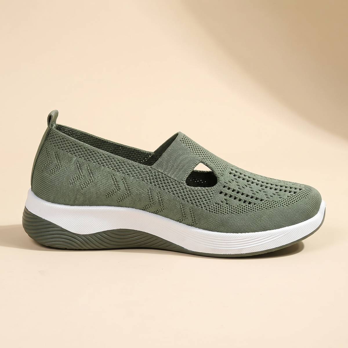 Scarpe donna slip-on in maglia con suola spessa, vista laterale