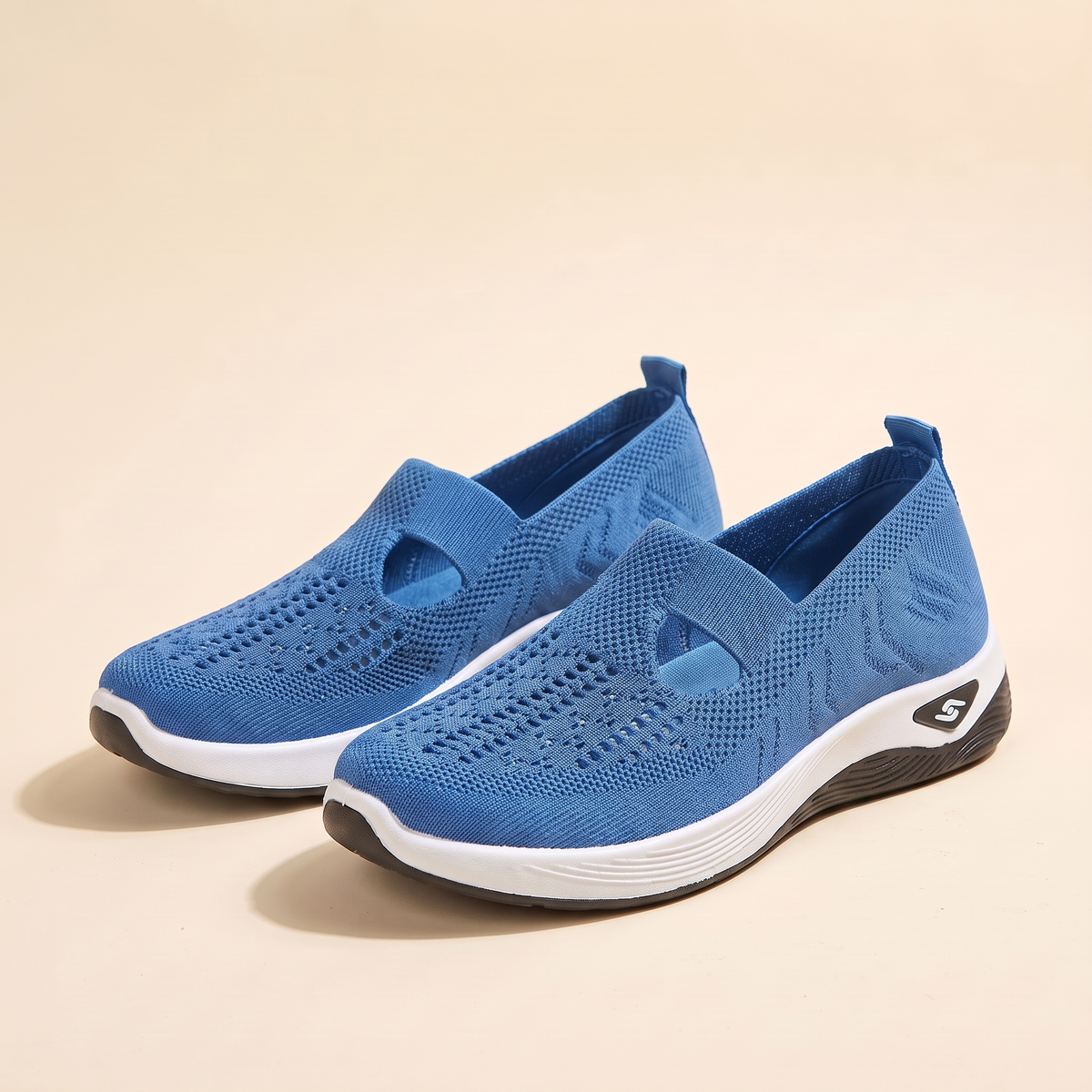 Scarpe donna slip-on in maglia nel colore Blu