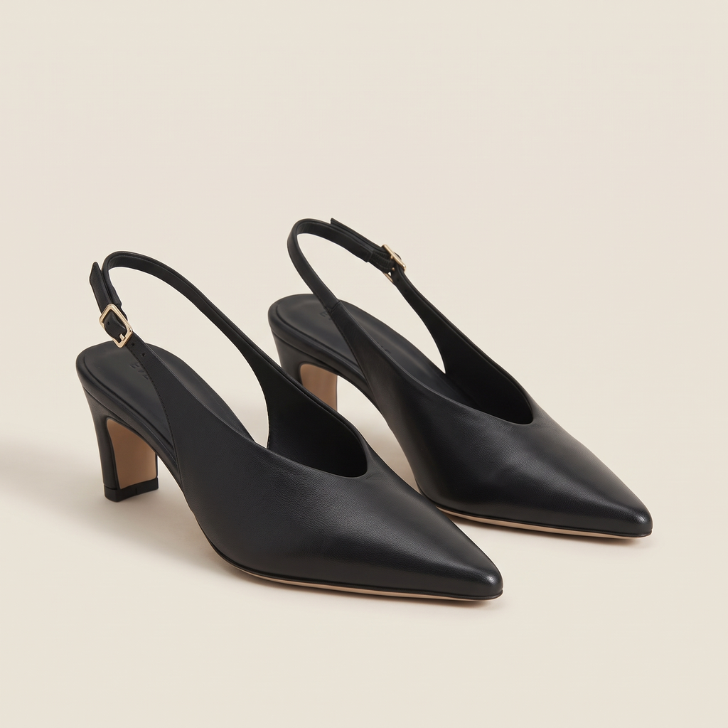 Slingback donna nere a punta, vista di tre quarti