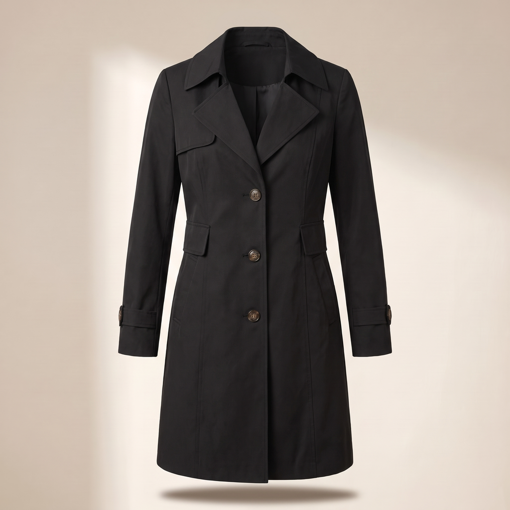 Trench donna nero con colletto a rever