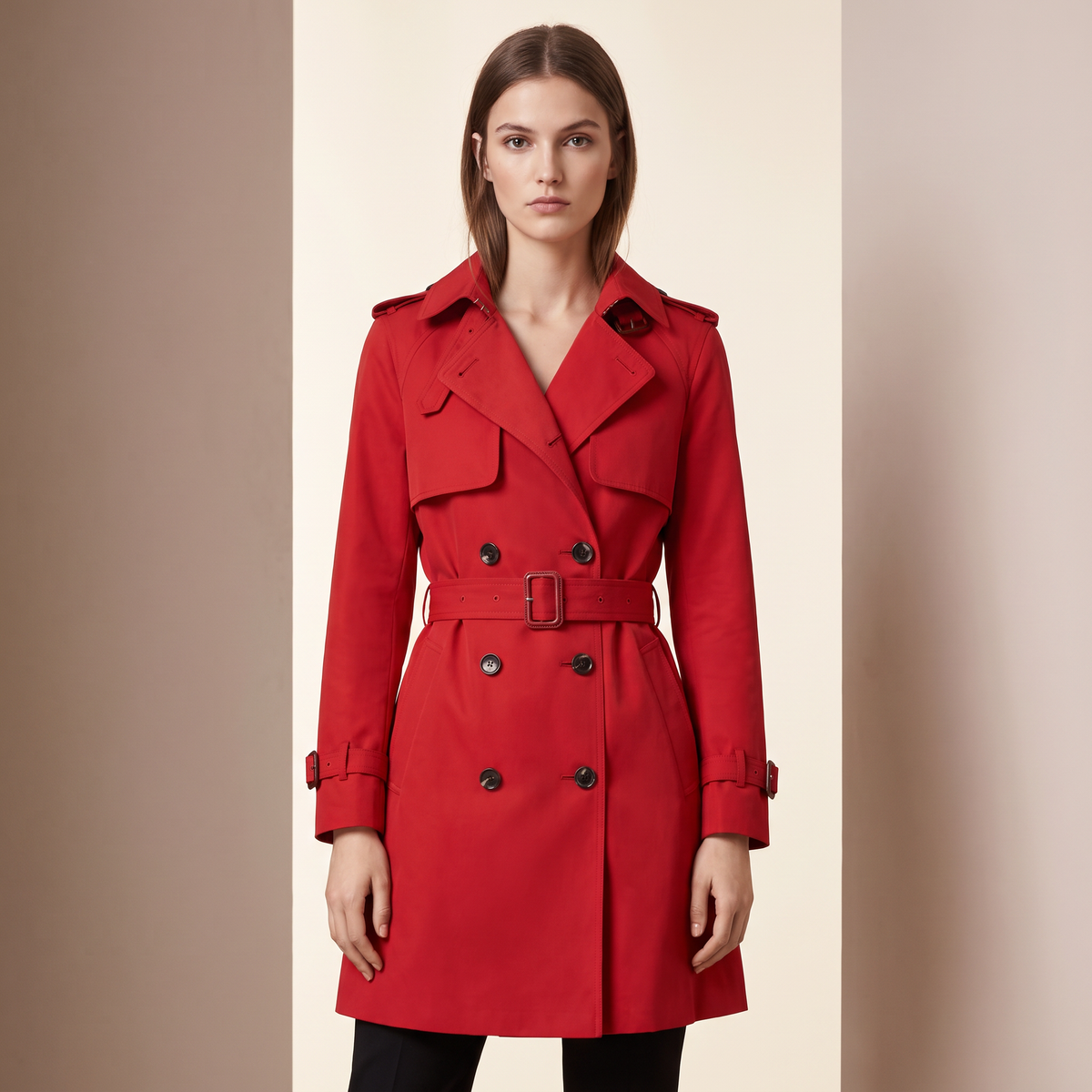 Trench donna doppiopetto di lunghezza media nel colore rosso