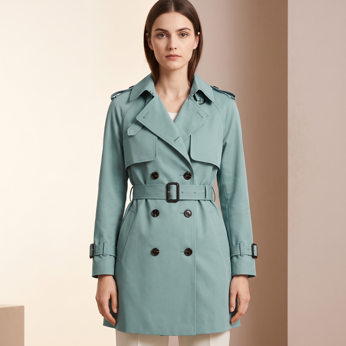 Trench donna doppiopetto di lunghezza media nel colore verde menta